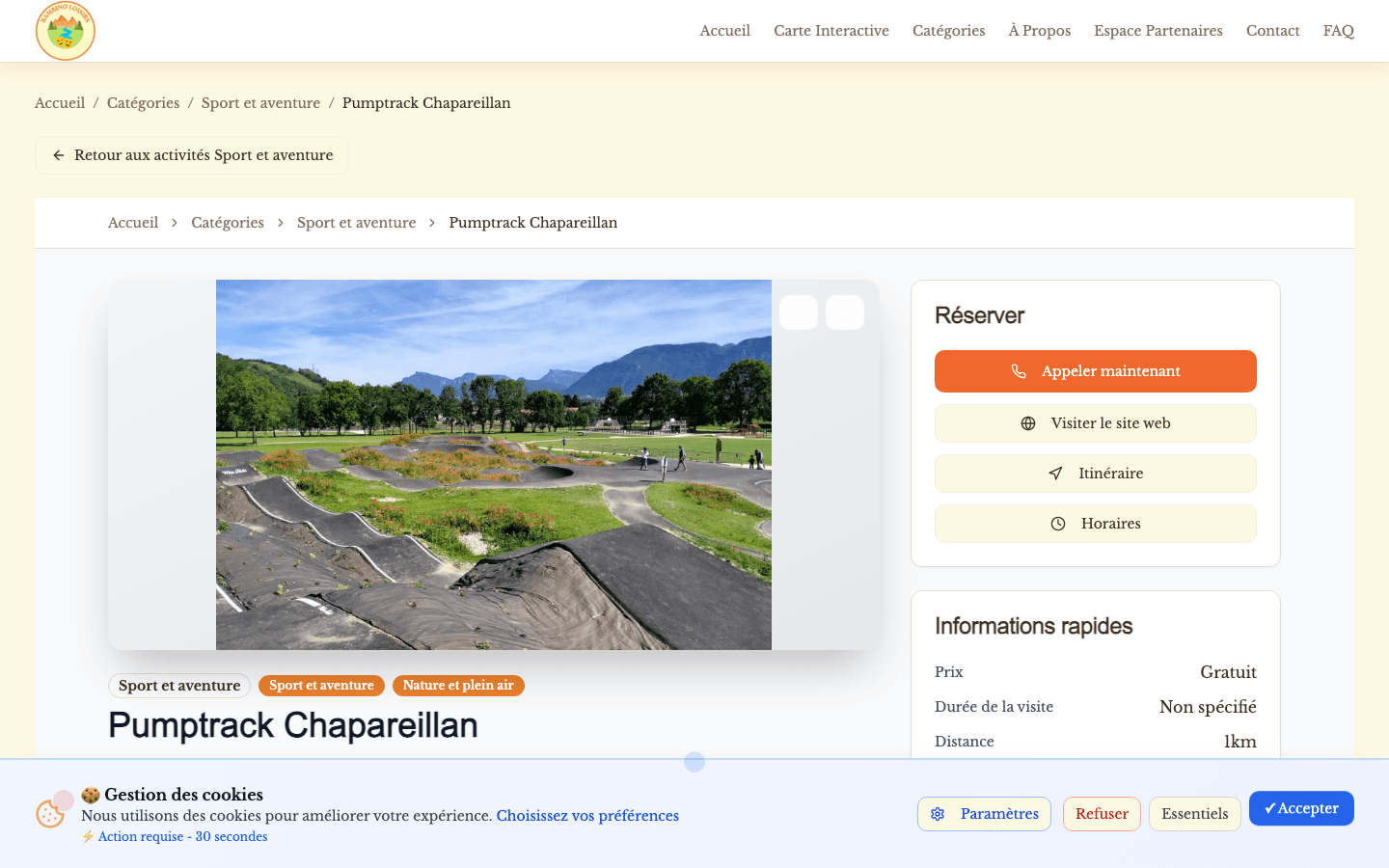 Screenshot of a kids activities website with a map and activity cards. - Activity Details
